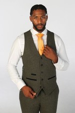 Men's Olive Green Wool Blend Tweed Paul Andrew Formal Waistcoats