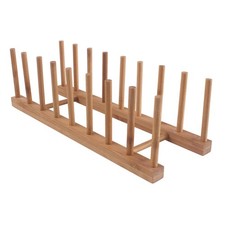 8-Slots Bamboo Wooden Dish Rack Storage Organization Plate Rack Stand Pot Lid...
