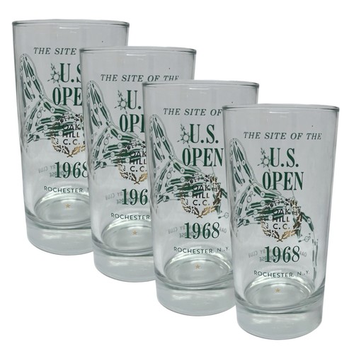 Vintage Barware 1968 U.S. Open Oak Hill Highball Golf Collector Glasses Set of 4