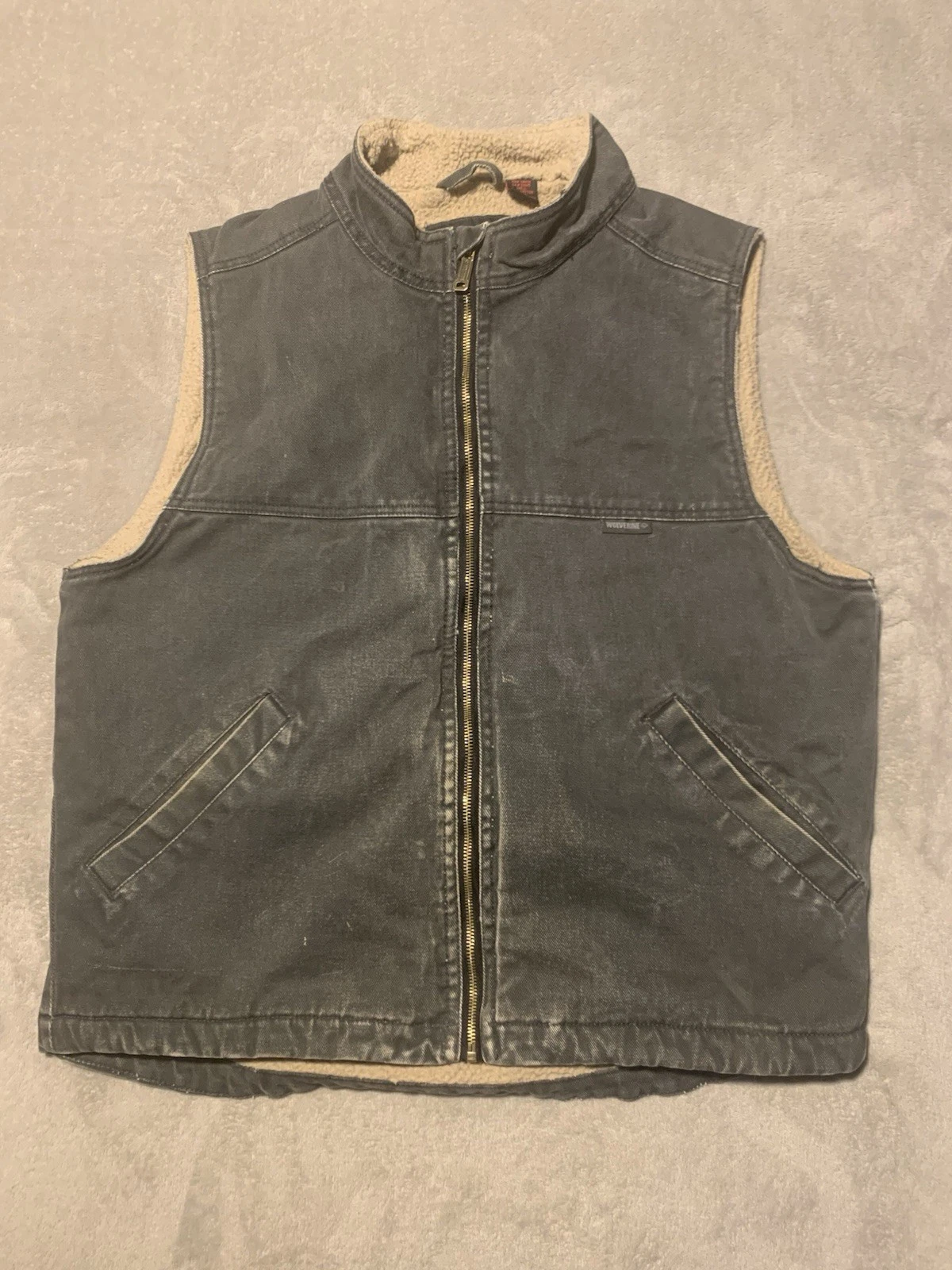 Wolverine Canvas Vest Sherpa Lined Jacket Men Size Large Outdoor