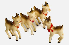 1950s Christmas Plastic Painted Reindeer Figurines Set of 4 White Brown Red
