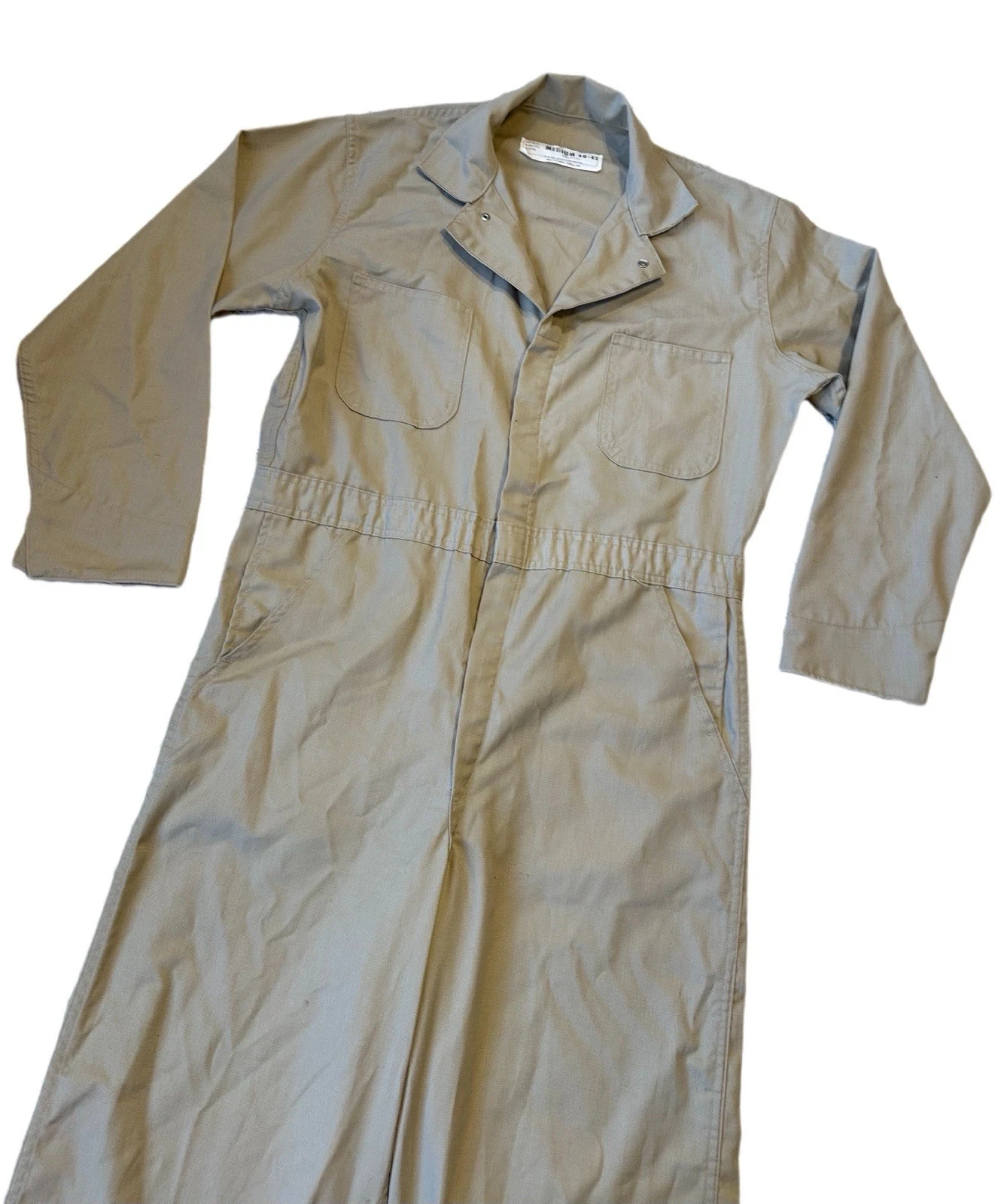 Vintage 80s Distressed Beige Coveralls Jumpsuit 40-42 USA Made Stains - product detail image 2