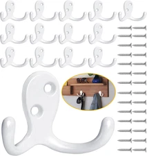 14 Pack Coat Hooks, Heavy Duty Double Prong Coat Hooks Wall Mounted with 28 Scre