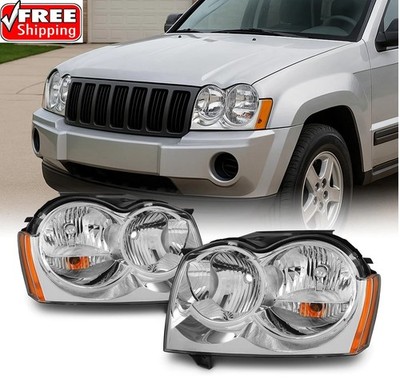- for Jeep Grand Cherokee Replacement Headlights Driver/Passenger Chrome Head La