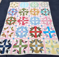 Vintage Beautiful Quilt Different Pieces Hand Woven size 77x59 inches