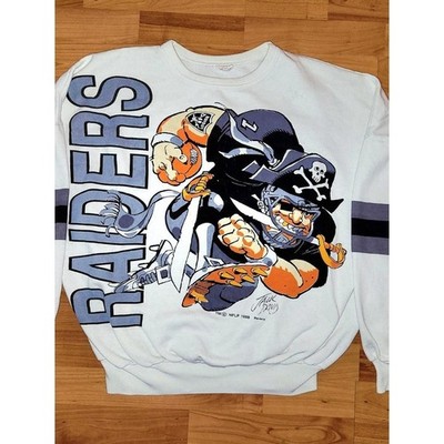 Vintage 88 Oakland Raiders NFL Jack Davis White Crewneck, Ravens Tag, Large