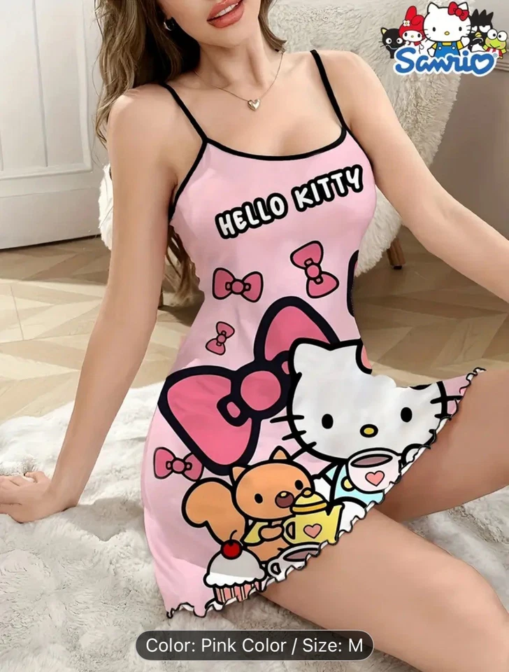 Hello Kitty Style Pajamas For Girl, Sleeveless Comfortable Wear With Elegant - Image 3 of 4