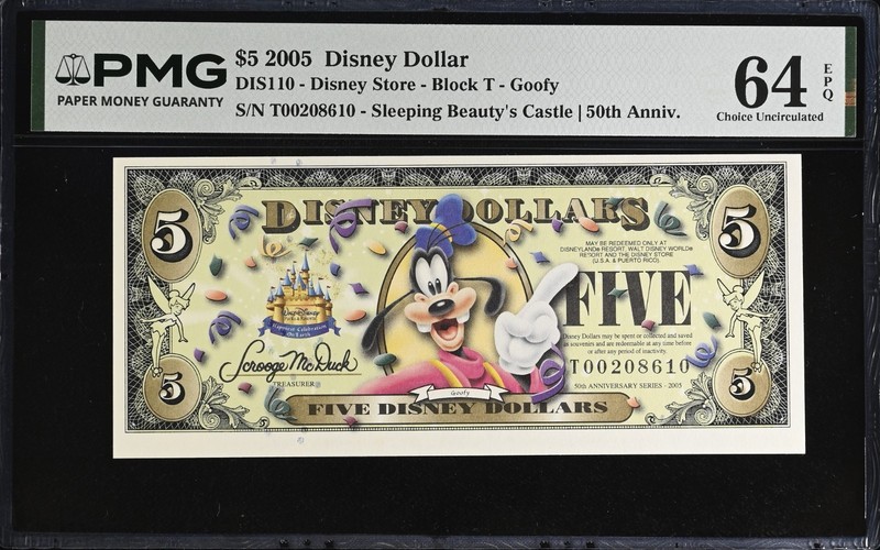 RARE 2005 T $5 Disney Dollar Goofy PMG 64EPQ DIS110 T00208610 Disney Store