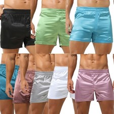 US YiZYiF Mens Silk Satin Boxers Shorts Underwear Sleep Shorts Side Split Trunks
