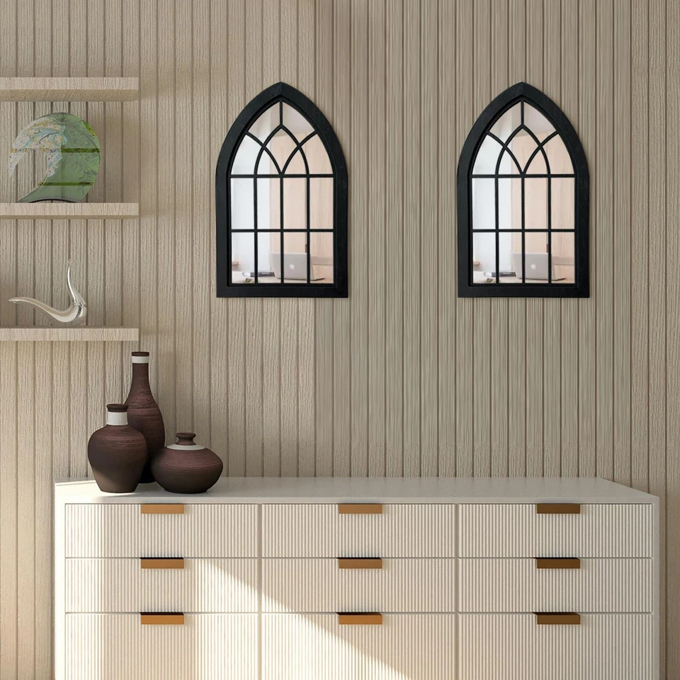 2PCS Arched Window Wall Mirror,Rustic Farmhouse Accent Mirror, Wood Framed En... - Image 4 of 4