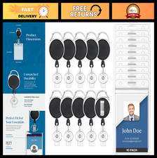 Vertical ID Badge Holders with Clip  Keyring - 10-Pack, Clear Plastic Sleeves,