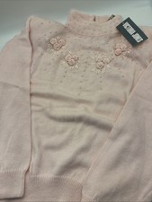 Vintage Soft pink knit sweater high neck pearl flower cottage core girly NWT