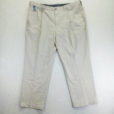 Haggar Mens Premium No Iron Khaki Pants 42x29 Sand Pleated Classic Fit Stretch