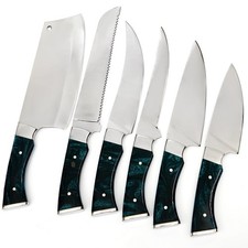 CUSTOM HANDMADE D2 POLISHED 6 PIECES CHEF SET WITH PREMIUM LEATHER CARRYING BAG