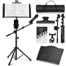 Music Stand, Vangoa Folding Sheet Music Stand with Detachable Microphone Stan...