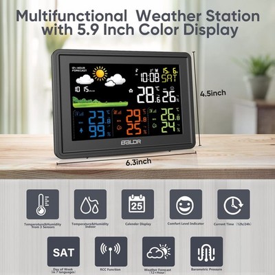 Wetterstation Funk mit 3Außensensoren, Funk Wetterstation Innen Außen Temperatur
