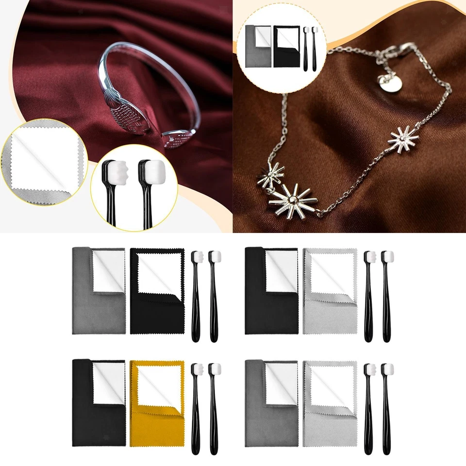 4 Pièces Chiffon Nettoyage Bijoux Argent Ensemble Lingette Double Face Brosse - Photo 1/1