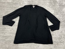 White Stag Sweater Womens Medium Black Cardigan w/ Shell Nylon Blend Long Sleeve