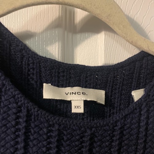 Vince Women's Cropped Knit Tank Top Size XXS Navy Blue Coastal Vacation Beach - Picture 3 of 3