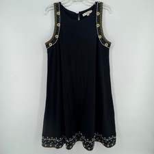 LOFT Black Embroidered Sleeveless Knee Length Dress Women's Medium NWT