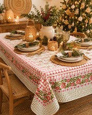 Hand Block Print Tablecloth 100 Cotton Floral Hippie D cor Dinner Party 2 Pcs