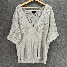 A New Approach Sweater Pullover 1X Plus Gray Geometric Knit V-Neck 3/4 Sleeve