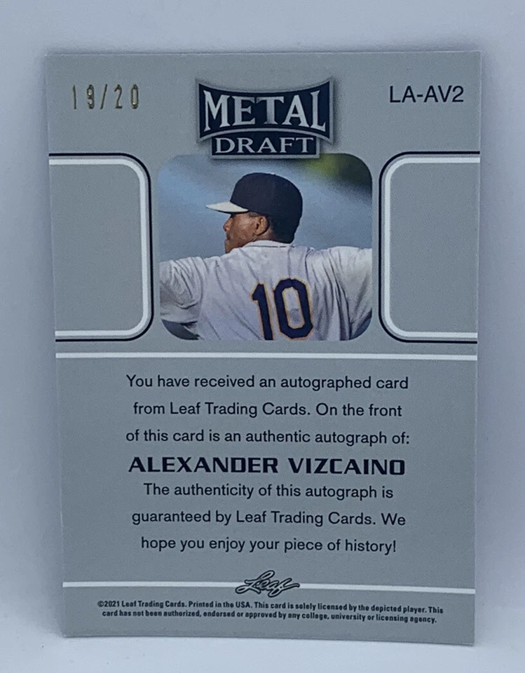 2021 Leaf Metal Draft Alexander Vizcaino Yankees Blue Wave Retro Auto 19/20 - Image 2 of 2