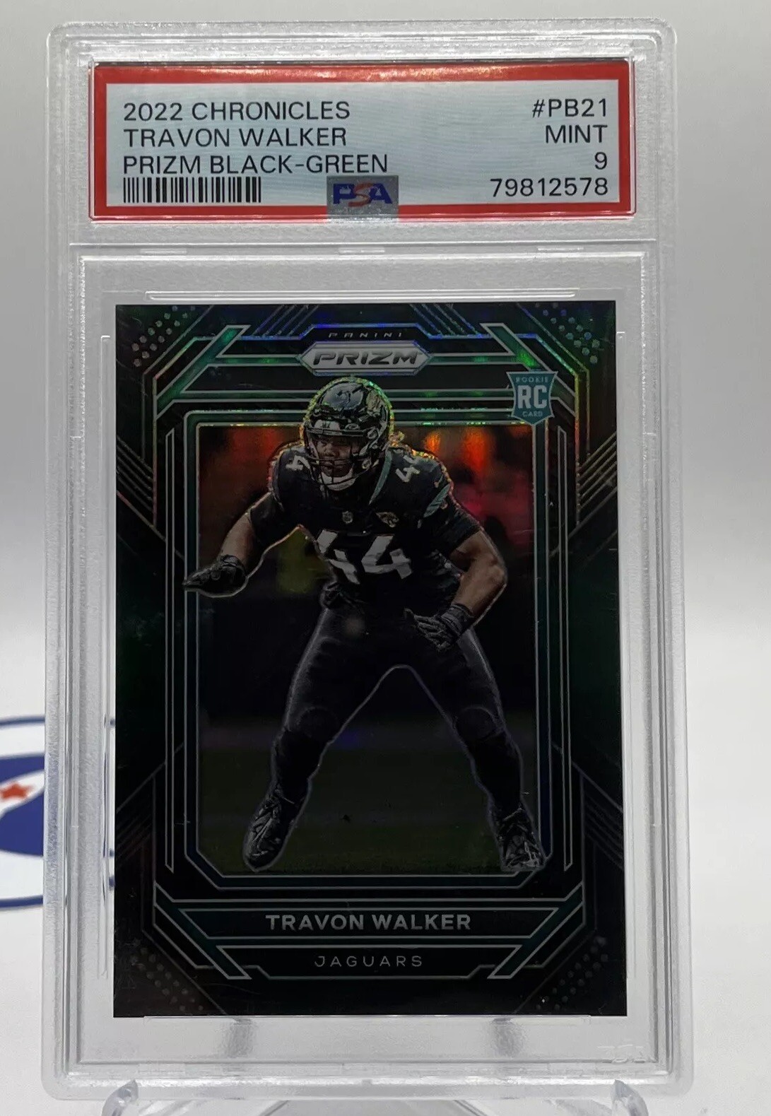 2022 Panini Chronicles Prizm Black Green #PB21 Travon Walker RC /49 PSA 9 Mint