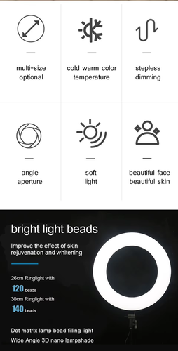 10" LED Selfie Ring Light with Tripod, Dimmable, USB, Makeup/Streaming/Video - Picture 9 of 10