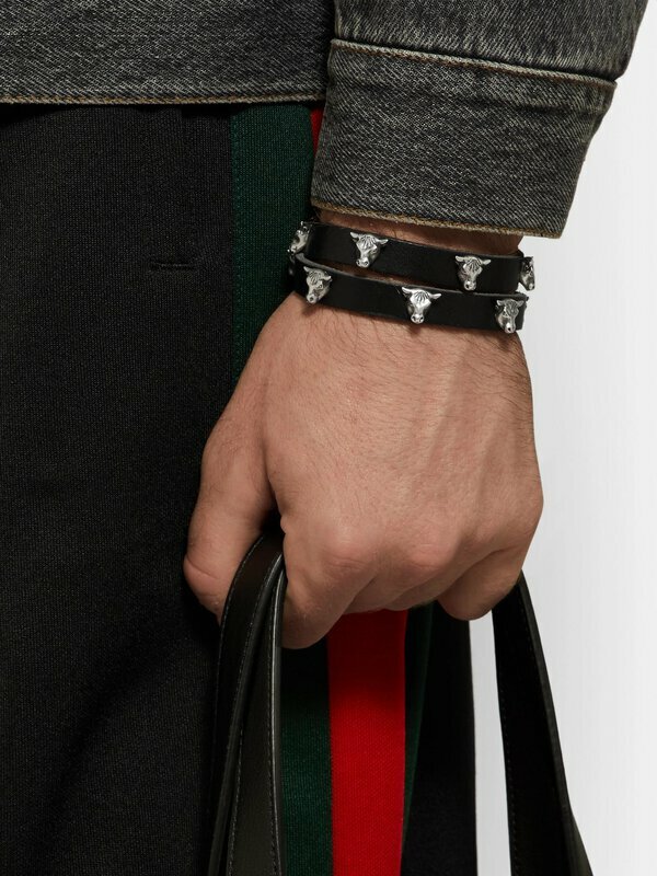 🆕️Auth GUCCI ANGER FOREST BULL HEAD STERLING SILVER & Leather