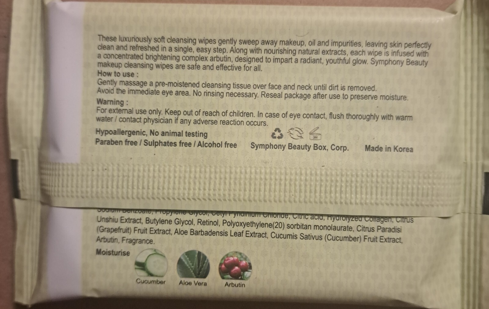 Makeup Cleansing Wipes Moisturise Cucumber & Aloe Vera 5 packs 50 wipes