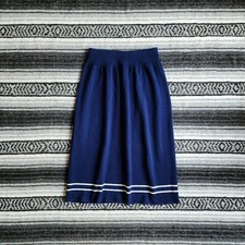 Vtg USA Union Unbranded Sz S/M Below Knee Midi Pull On Knit A-Line Skirt Blue