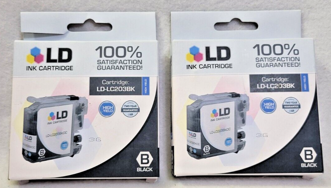 x 2 LD Inkjet Cartridges LD-LC203BK Sealed Black for Brother MFC Printers