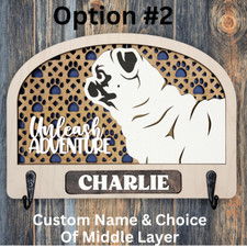 "DIY" Personalized Pug Dog Leash Holder Wall Mount Key Rack Organizer "8x"11