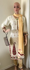 Indian/pakistani salwar Embroidered Rayon kameez Size 40  In White  Beige.