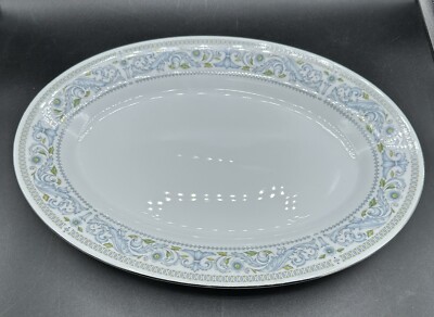 Vintage Crown Ming Princess Platter Fine China Blue Floral Filigree Silver Trim