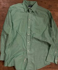 Chaps stretch collar/wrinkle free green button down shirt men  s size 17 34/35