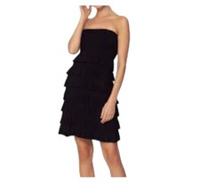 Gap Ruffled Silk Cotton Blend Tea Black Summer Strapless Lined Dress Sz 2