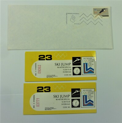 1980 Winter Olympics Lake Placid 2 Ski Jump Ticket Stubs 90 Meters W/Stamped Env