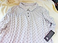NWT Adidas golf polo, men's L, or XL, gray, polyester blend, adidas logos, 60