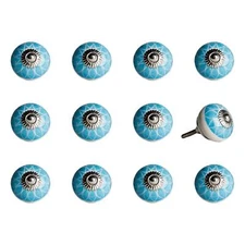 1.5 X 1.5 X 1.5 Ceramic Metal Aqua And White 12 Pack Knob