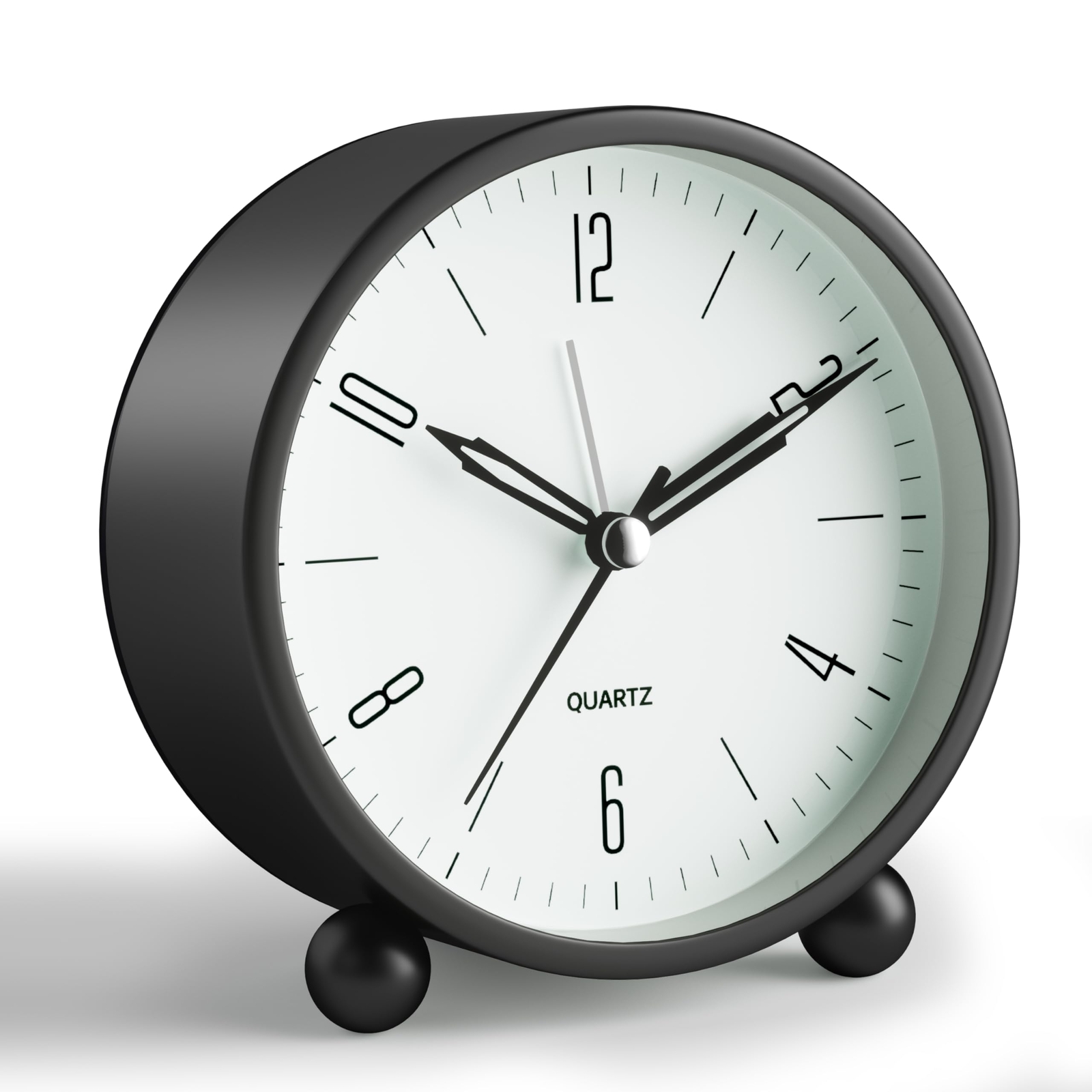 Black Analog Alarm Clock 4" Silent Non-Ticking Night Light Battery Bedside