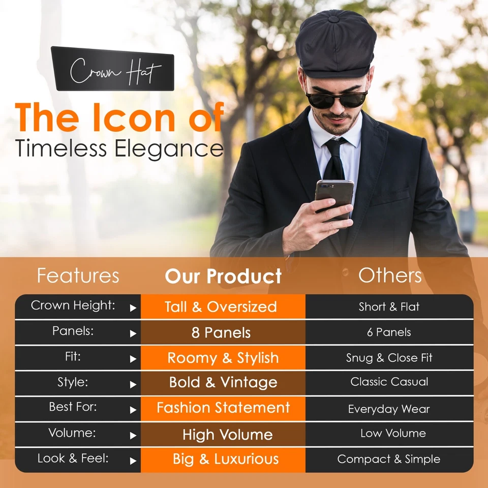  Applejack Newsboy Cabbie Gatsby (no es una manzana normal) de gran tamaño 100 % lana 8 paneles Foto 4 de 4