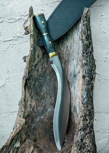 Gurkha Kukri Full Tang 17" gebogenes Messer robust Armee Kampf Häcksler Messing Micarta - Bild 11 von 12