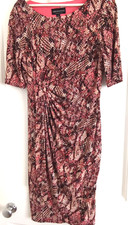 Connected Apparel Wrap Dress Size 12 Pink Pattern Short Sleeve Elegant Smart