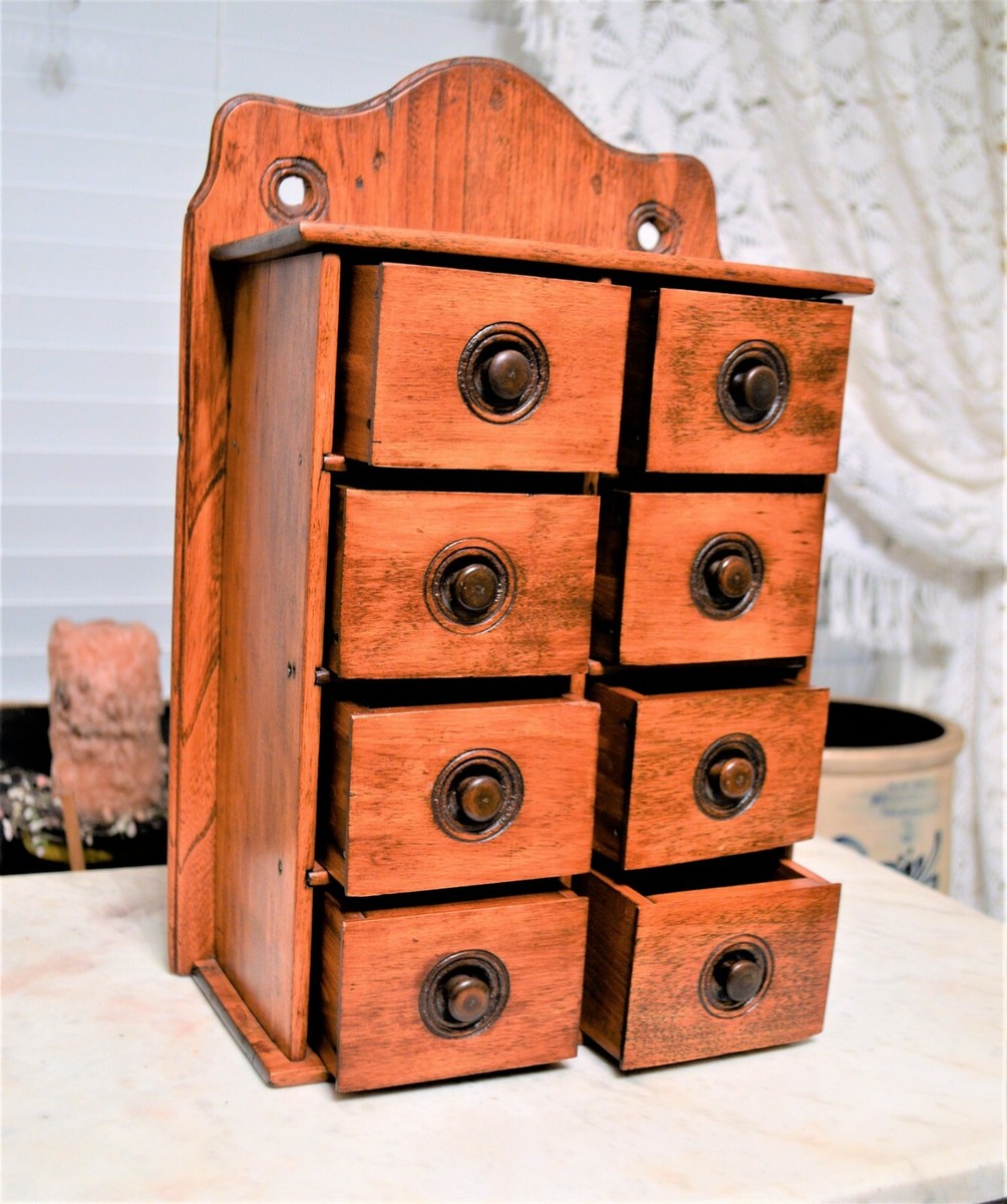 Lovely Vtg Antique 8 Drawer Kitchen Wall Spice Cabinet Country