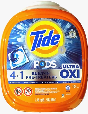 Tide Ultra Oxi Laundry Detergent Pods with 4 in 1 Build-In Pre-Treaters 104 Ct