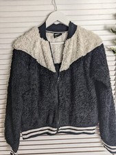 Nike Teddy Fleece Black White Fluffy Full Zip Crop Jacket sz Small