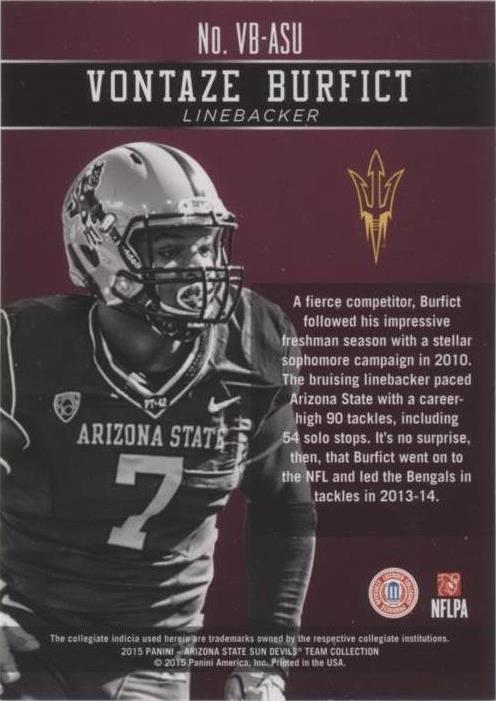 2015 Panini Arizona State Sun Devils Vontaze Burfict #VB-ASU for