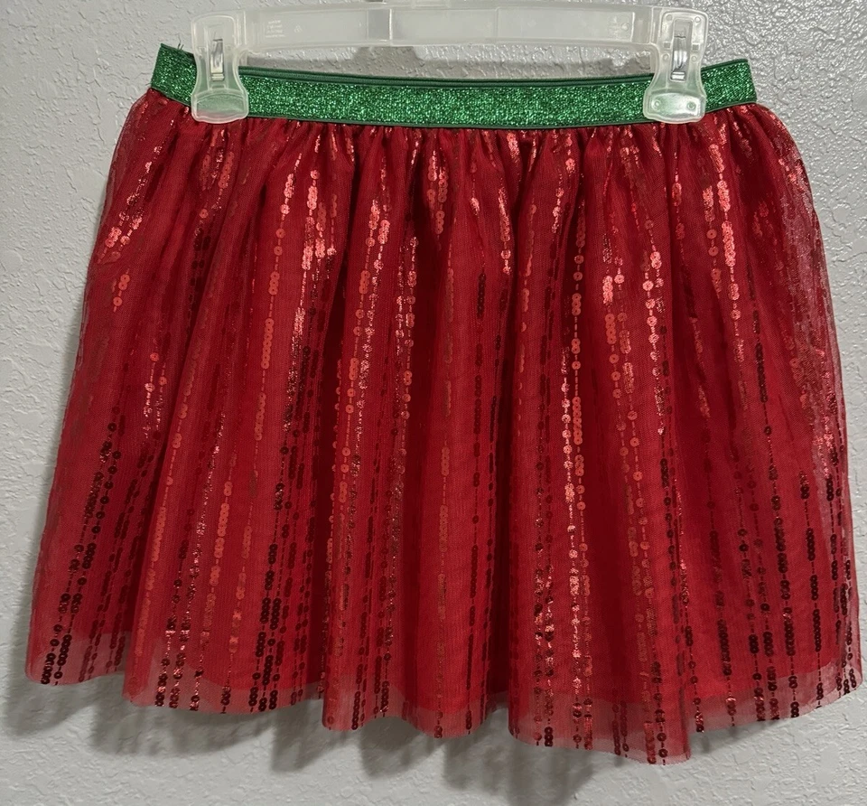Holiday Time Tutu Skirt Youth Girl Red Green Sparkle Sequin 3 Layers  XL 14-16  - Image 2 of 3
